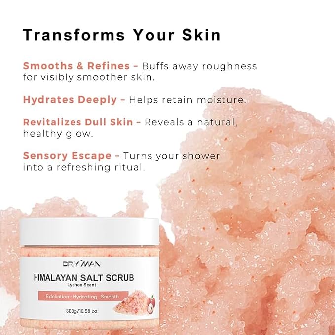 Himalayan Salt & Sugar Body Scrub, Lychee Scented Exfoliating and Moisturizing - Image 4