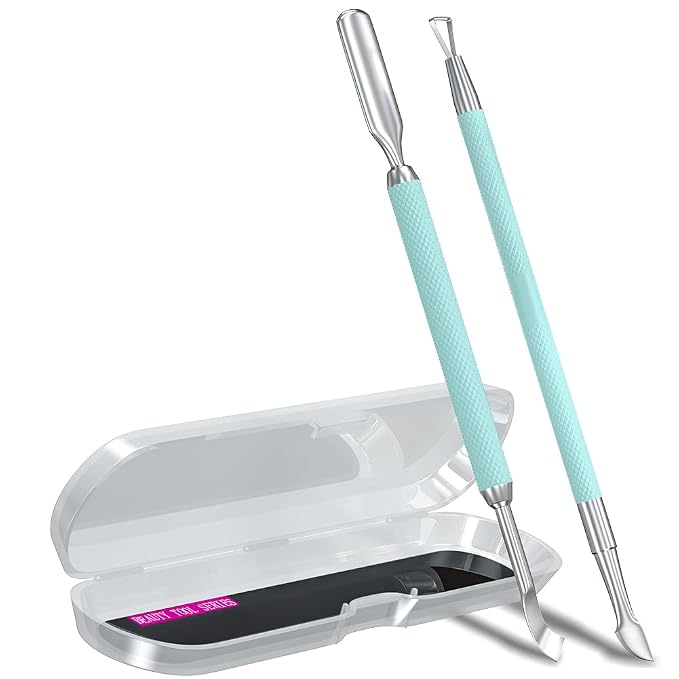 2PCS Metal Teal Cyan Cuticle Pusher and Cutter Remover Salon Stainless Steel by GA%26EN