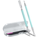 2PCS Metal Teal Cyan Cuticle Pusher and Cutter Remover Salon Stainless Steel by GA%26EN