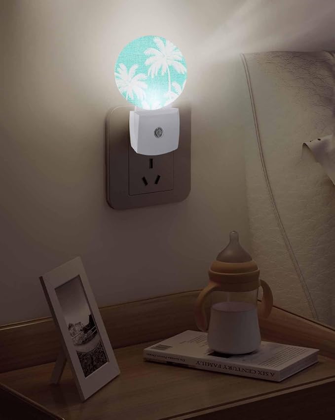 Night Lights Auto Sensor Tropical Palm Trees Night Light Teal Linen Coastal - Image 5