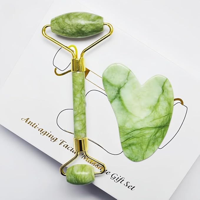 Jade Roller and Gua Sha Set, Natural Jade Stone Facial Massage Tools - Image 9