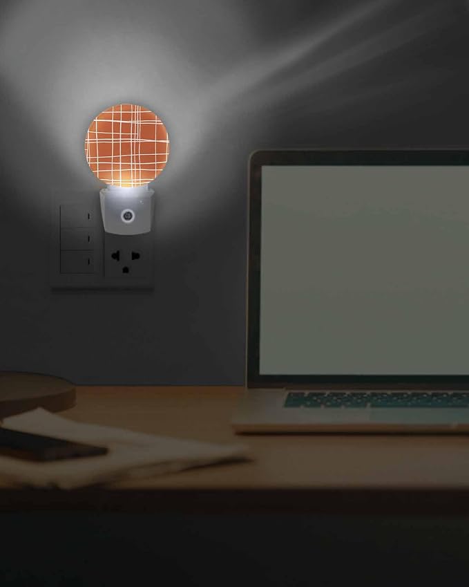 Night Lights Auto Sensor Orange Checked Plaid Night Light Minimalist Grid Lines - Image 7
