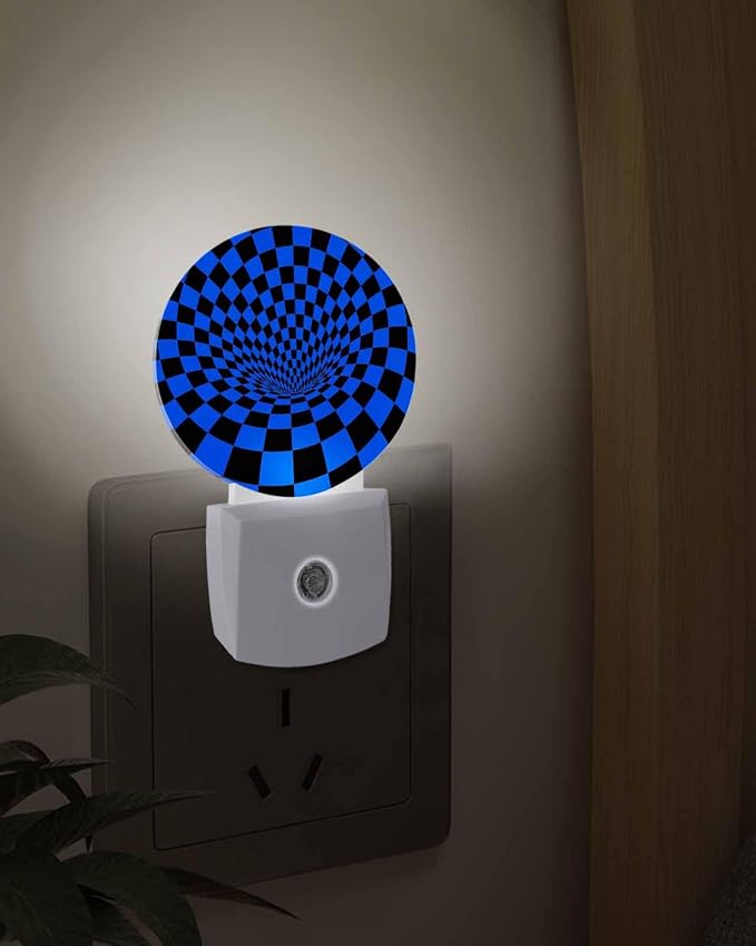 Night Lights Auto Sensor Blue Black Checker Night Light 3D Abstract Mosaic - Image 3