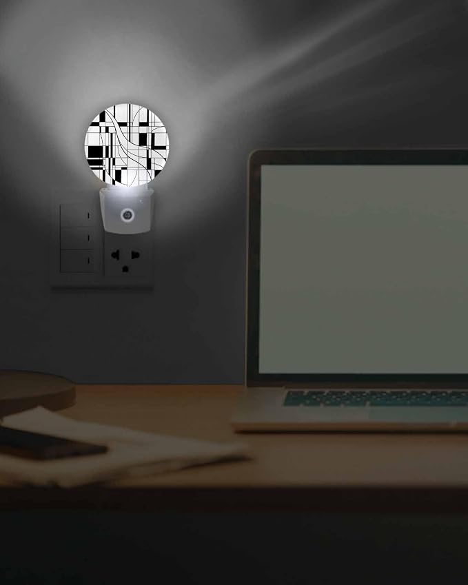 Night Lights Auto Sensor White Lines Night Light Modern Abstract Art Round Lamp - Image 7