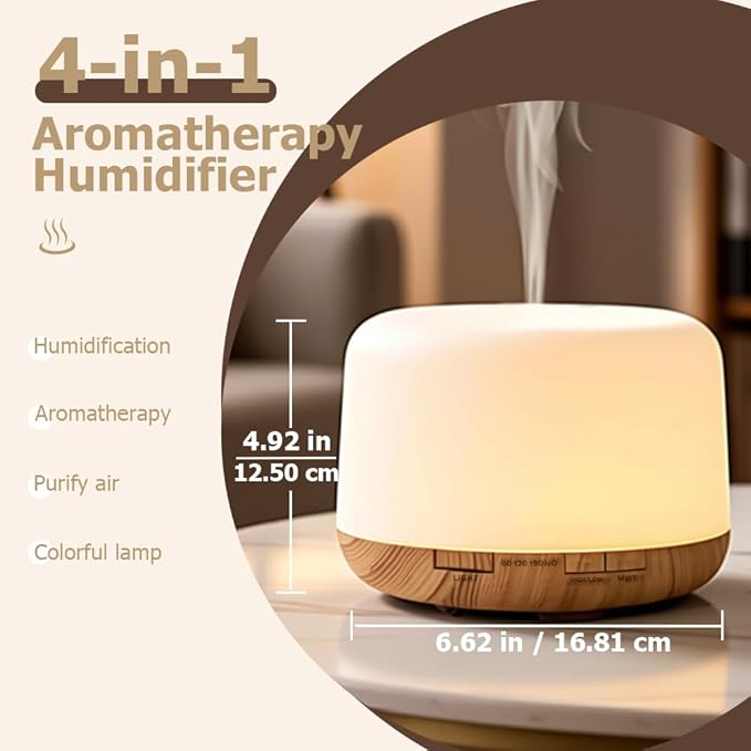 500ml Premium Essential Oil Diffuser, Quiet 4-in-1 Ultrasonic Aromatherapy - Image 2