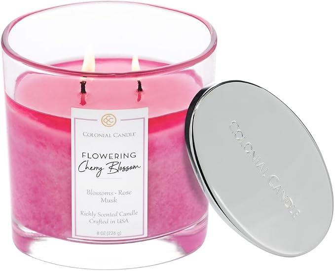 Colonial Candle Flowering Cherry Blossom Scented Candle Jar, Highly Fragranced - Image 3