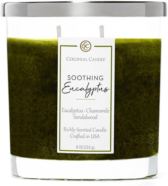 Colonial Candle Soothing Eucalyptus Scented Candle Jar, Highly Fragranced by ColonialCandle