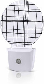 Night Lights Auto Sensor White Checked Plaid Night Light Minimalist Grid Lines by Home+L6