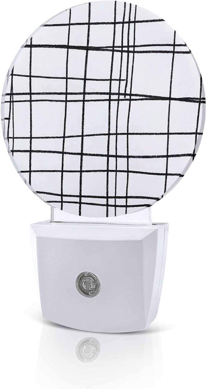 Night Lights Auto Sensor White Checked Plaid Night Light Minimalist Grid Lines by Home+L6