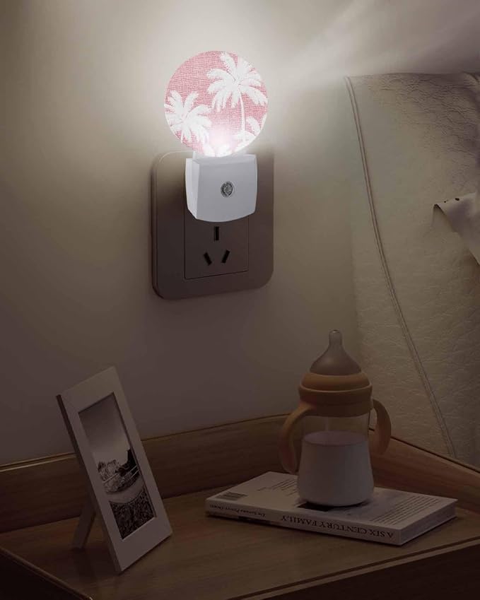 Night Lights Auto Sensor Tropical Palm Trees Night Light Pink Linen Coastal - Image 5