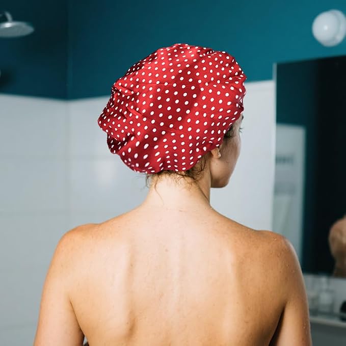 Christmas Red Polka Dot Shower Cap - Image 5