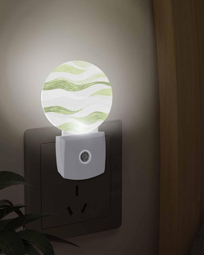 Night Lights Auto Sensor Sage Green Ocean Waves Night Light Abstract Mountain - Image 3