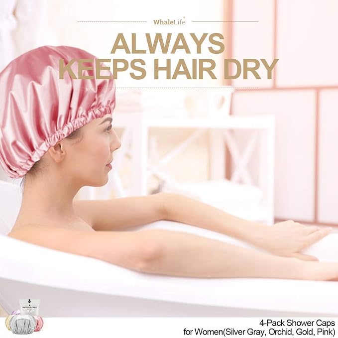 Shower Cap for Women Reusable Extra Large Shower Caps for Men Satin Double - Image 3