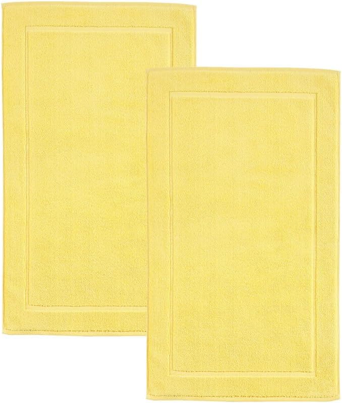 Hawmam Linen Yellow Bath Mats, 21 x 34 inches, Banded Design, Highly Absorbent by HawmamLinen