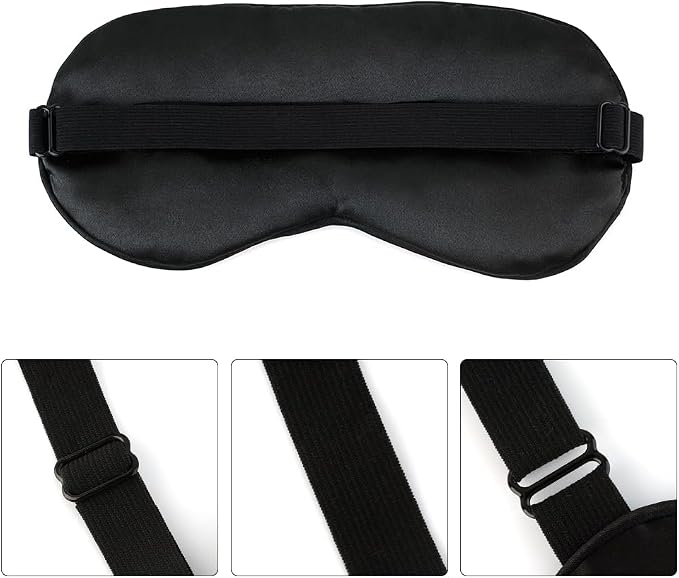 2 PCS Black Satin Sleep Masks, Adjustable Silk Eye Mask - Image 6