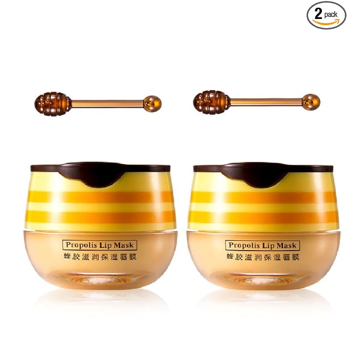 2PCS Lip Balm Honey Pot, Propolis Moisturizing Honey Lip Mask Lip Balm by Krajiyya