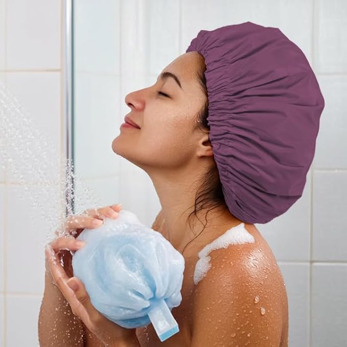 Reusable Shower Cap for Women, Large Waterproof Shower Bonnet - Image 4