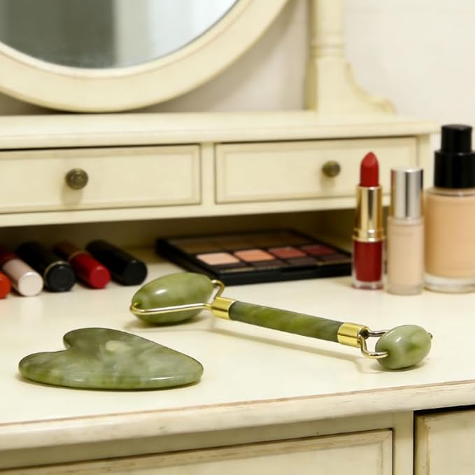 Jade Facial Roller & Gua Sha Set – Natural Stone Skincare Tools - Image 5