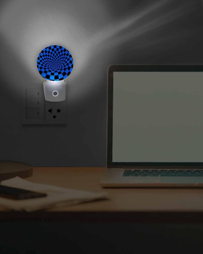 Night Lights Auto Sensor Blue Black Checker Night Light 3D Abstract Mosaic - Image 7