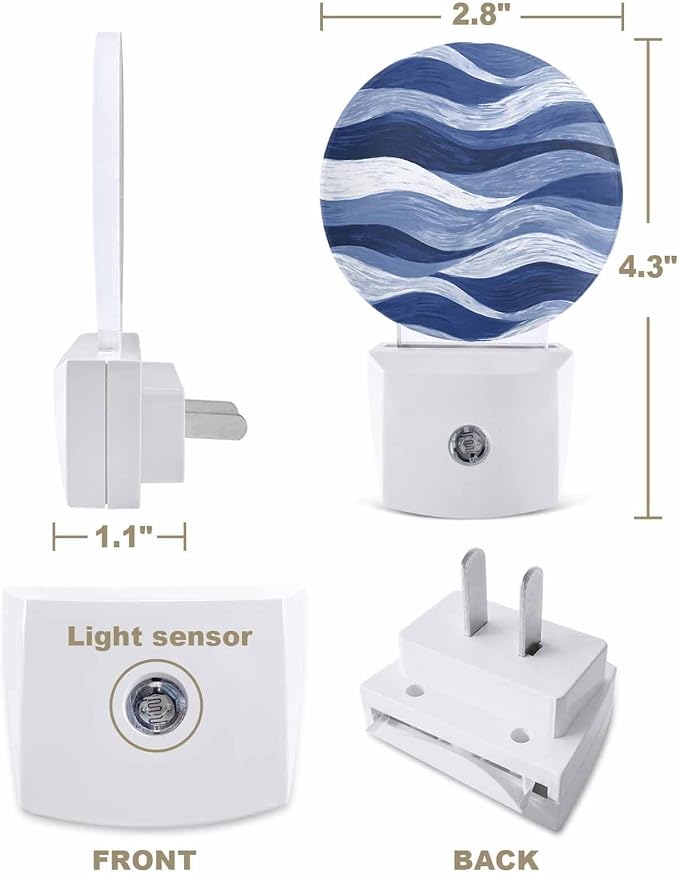 Night Lights Auto Sensor Navy Blue Ocean Waves Night Light Abstract Mountain - Image 2
