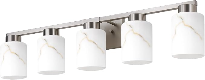 5-Light Bathroom Light Fixtures, Modern Vanity Lights, Brushed Nickel Metal - Image 8