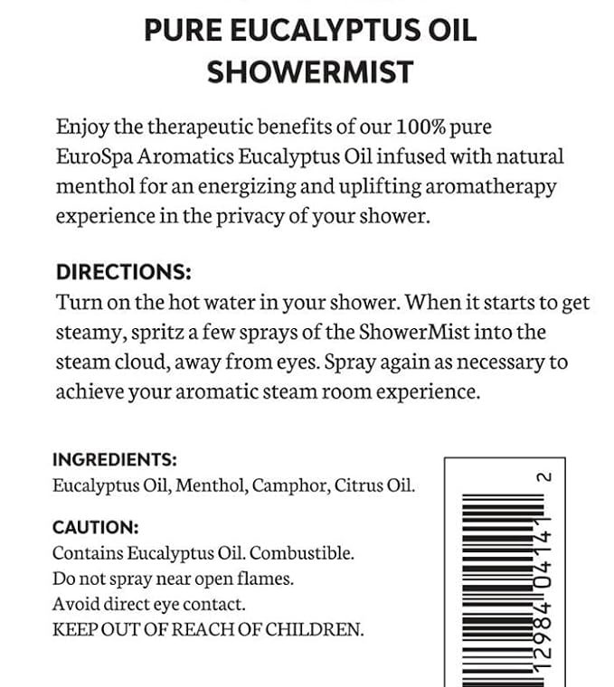 EuroSpa Aromatics Pure Eucalyptus Oil ShowerMist and Steam Room Spray, - Image 9