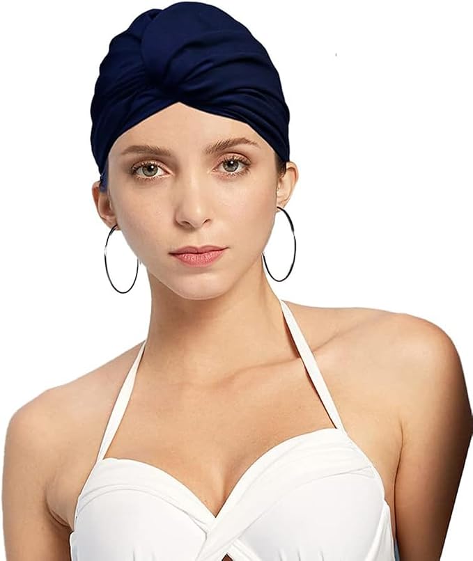 Pleated Fabric Swimming Cap Women Ladies Long Hair Swim Cap Ear Protecting by AYILUOBE
