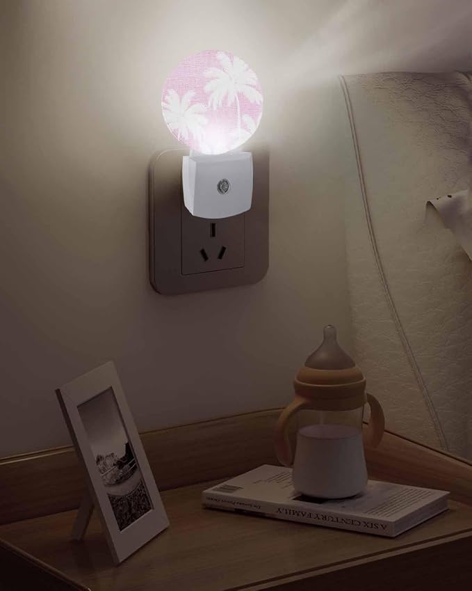 Night Lights Auto Sensor Tropical Palm Trees Night Light Peach Pink Linen - Image 5