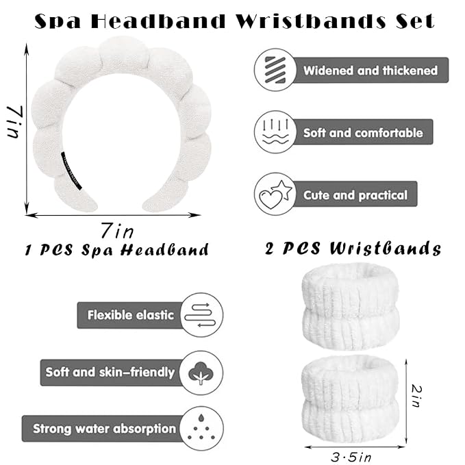 Spa Headbands for Washing Face Wristband Set Sponge Makeup Skincare Headband - Image 2