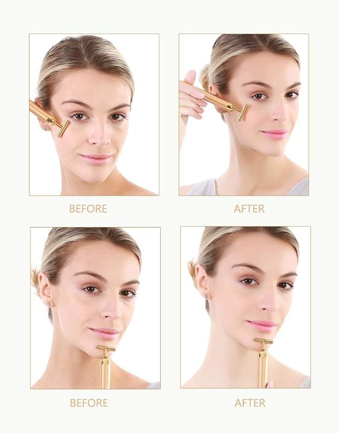 Beauty Bar 24k Golden Pulse Facial Massager, T-Shape Electric Sign Face Massage - Image 5