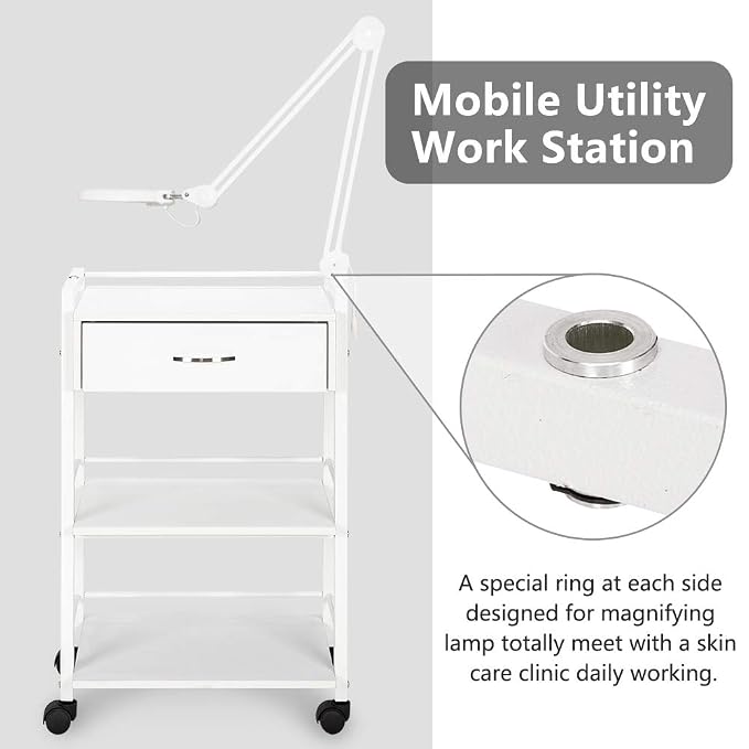Salon Trolley Cart with Wheels, Wooden Rolling Storage Station, Mobile Utility - Image 3