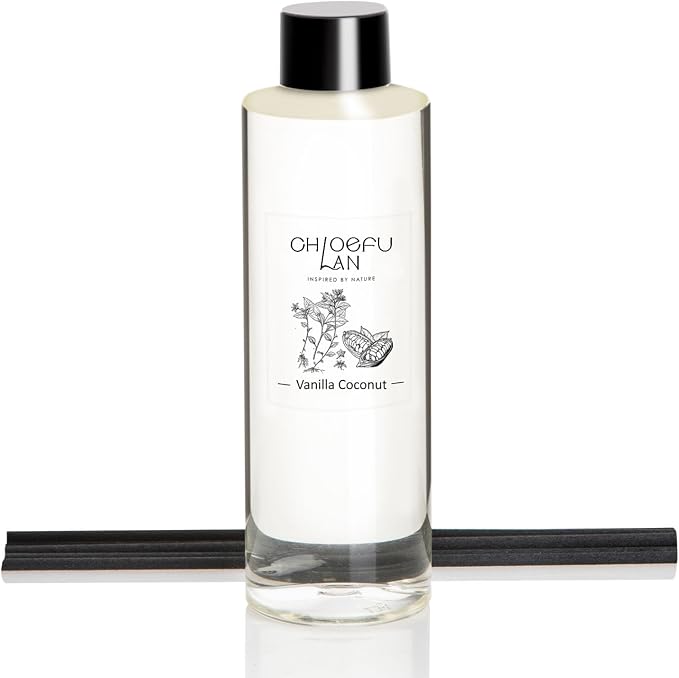 Chloefu LAN Vanilla Coconut Scented Oil Diffuser Refill 6.76 fl oz Natural by ChloefuLANScentedCandles