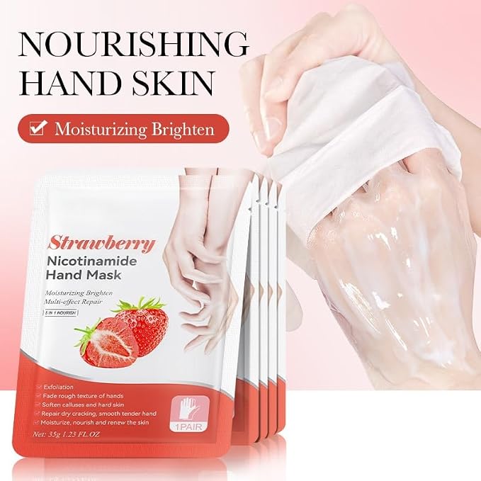 6-Pack Strawberry Nicotinamide Hand & Foot Mask - Image 3