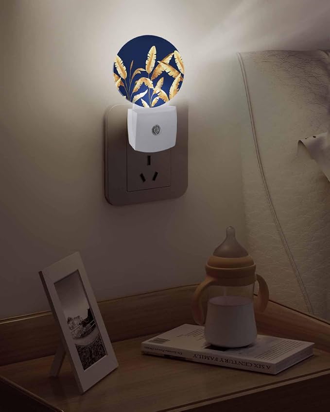 Night Lights Auto Sensor Golden Foliage Night Light Navy Blue Minimalist Leaf - Image 5