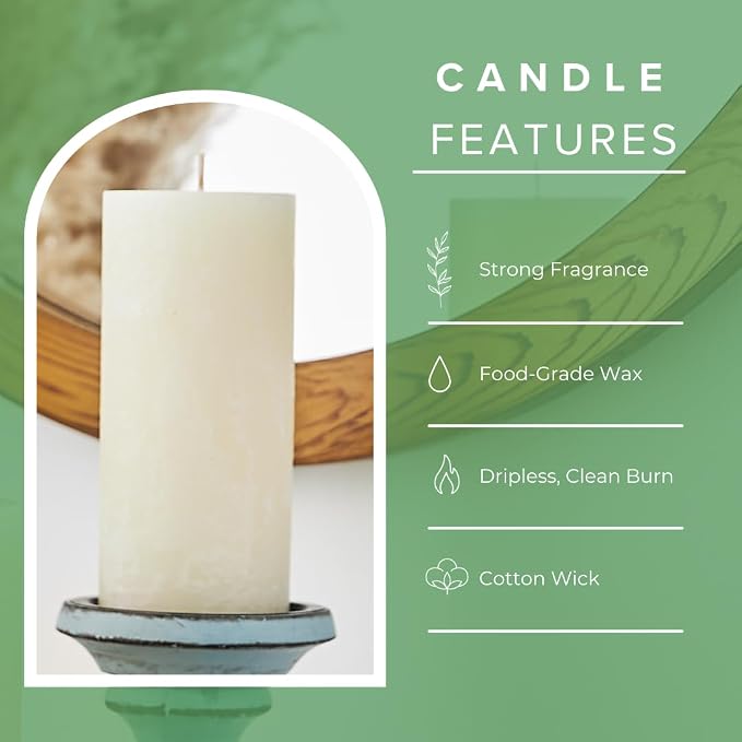 Simply Soson 3x6 inch Ivory Rustic Eucalyptus and Sage Pillar Scented Candle - Image 3