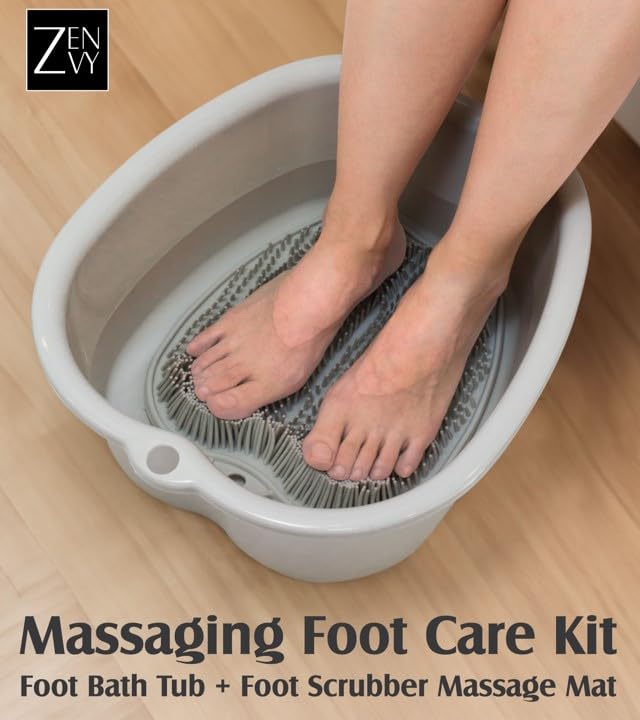 ZENVY Foot Bath Tub and Silicone Foot Scrubber Massage Mat Set - Image 2