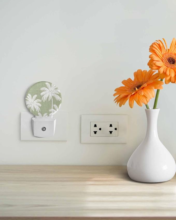 Night Lights Auto Sensor Tropical Palm Trees Night Light Sage Green Linen - Image 4