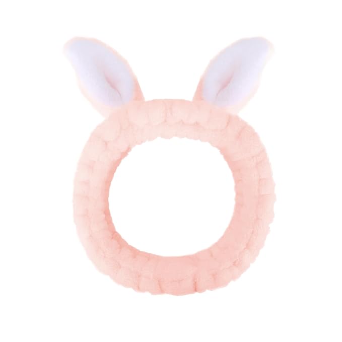 Jowmoy Cute Light Pink Rabbit Ears Headband Frog Eye Elastic to Wash Face by Jowmoy