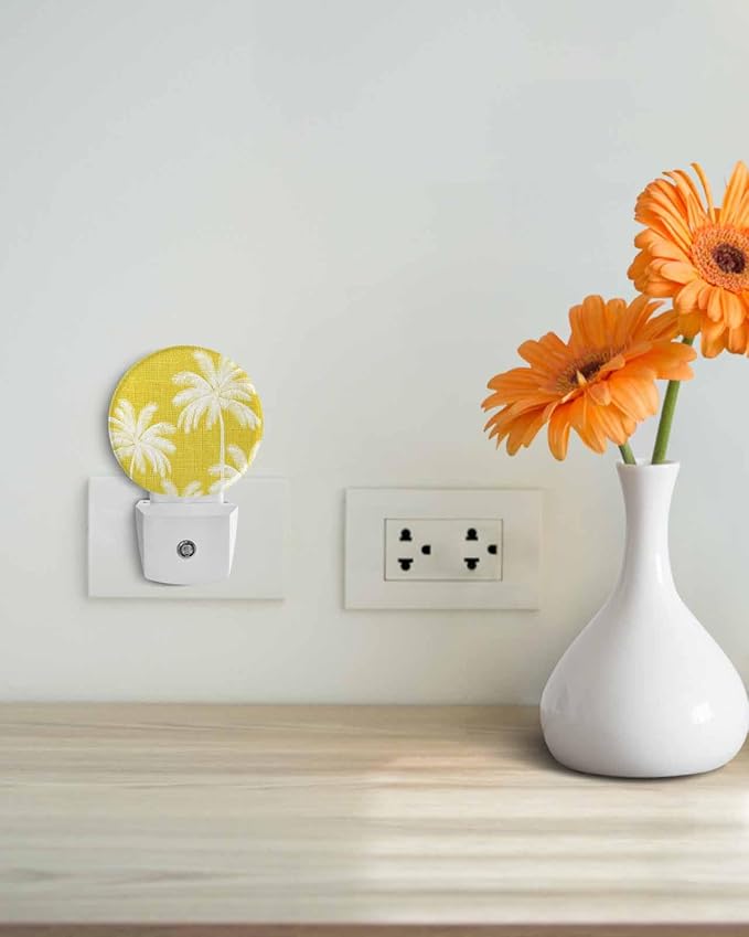 Night Lights Auto Sensor Tropical Palm Trees Night Light Yellow Linen Coastal - Image 4