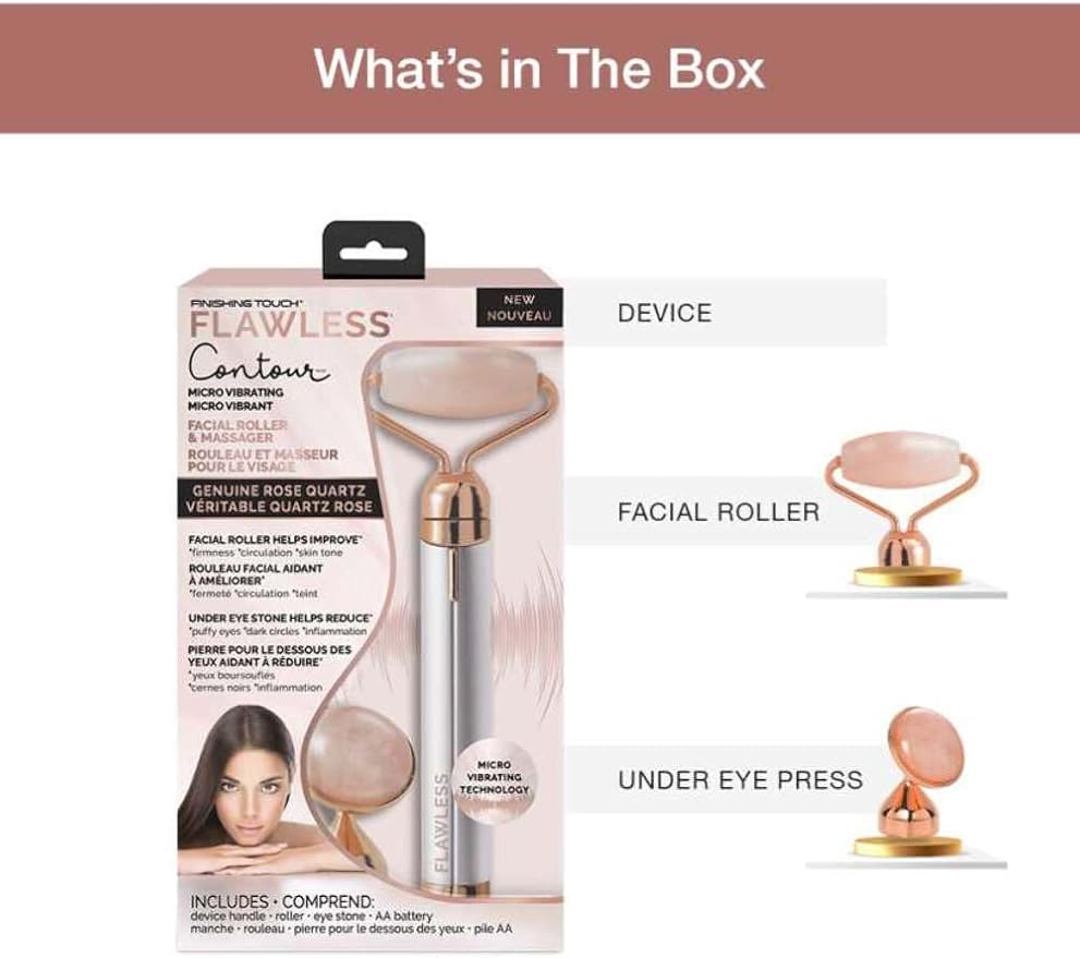 Finishing Touch Flawless Contour Vibrating Facial Roller & Massager, Rose Quartz - Image 3