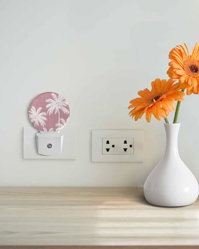 Night Lights Auto Sensor Tropical Palm Trees Night Light Pink Linen Coastal - Image 4