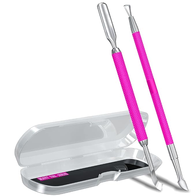 2PCS Metal Rose Pink Cuticle Pusher and Cutter Remover Salon Quality Stainless by GA%26EN