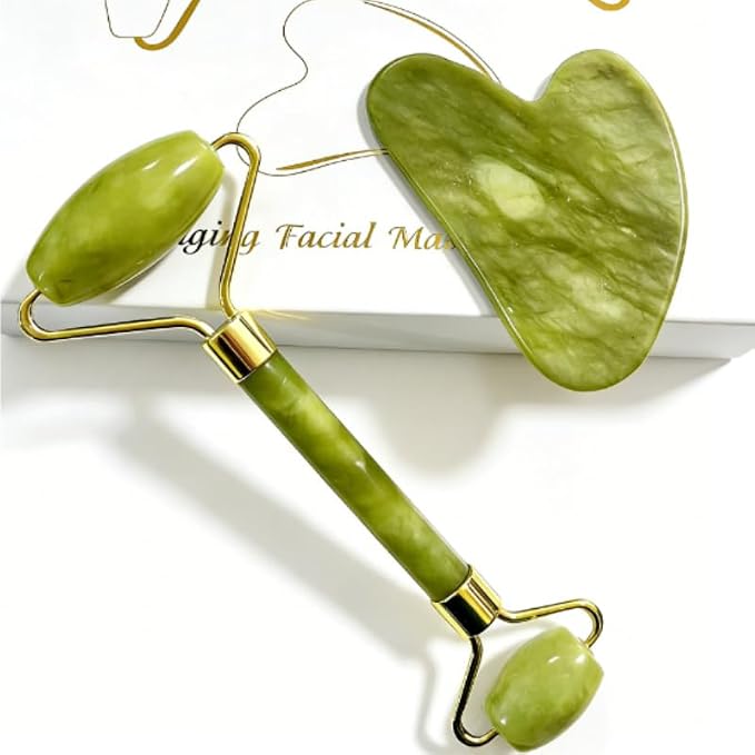 Jade Facial Roller & Gua Sha Set – Natural Stone Skincare Tools - Image 3