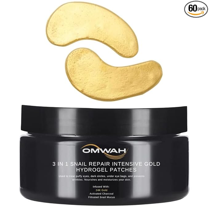OMWAH Activated Charcoal Hydrogel Under Eye Patches, Snail Mucin Moisturizer & by Omwah