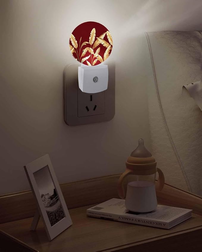 Night Lights Auto Sensor Golden Foliage Night Light Red Minimalist Leaf Round - Image 5