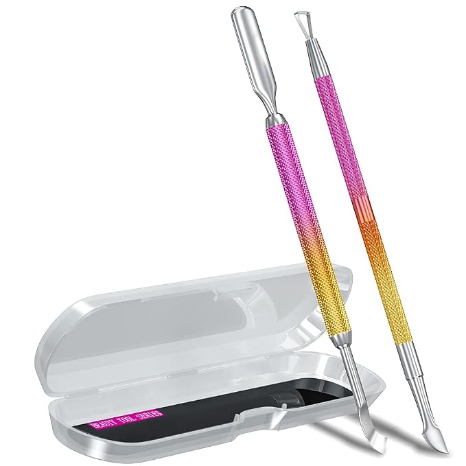 2PCS Metal Pink-Yellow Gradient Cuticle Pusher and Cutter Remover Salon Quality by GA%26EN