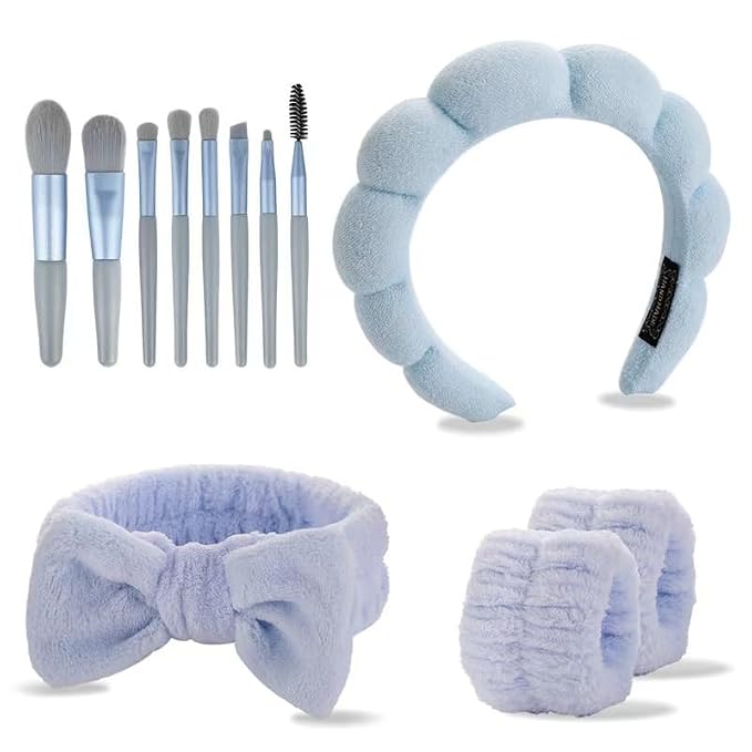 CAZYTOYZ Sponge Spa Headbands for Women Wristband Set Puffy Makeup Brush - Image 2