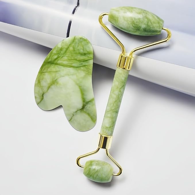 Jade Roller and Gua Sha Set, Natural Jade Stone Facial Massage Tools - Image 8