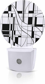 Night Lights Auto Sensor White Lines Night Light Modern Abstract Art Round Lamp by Home+L6