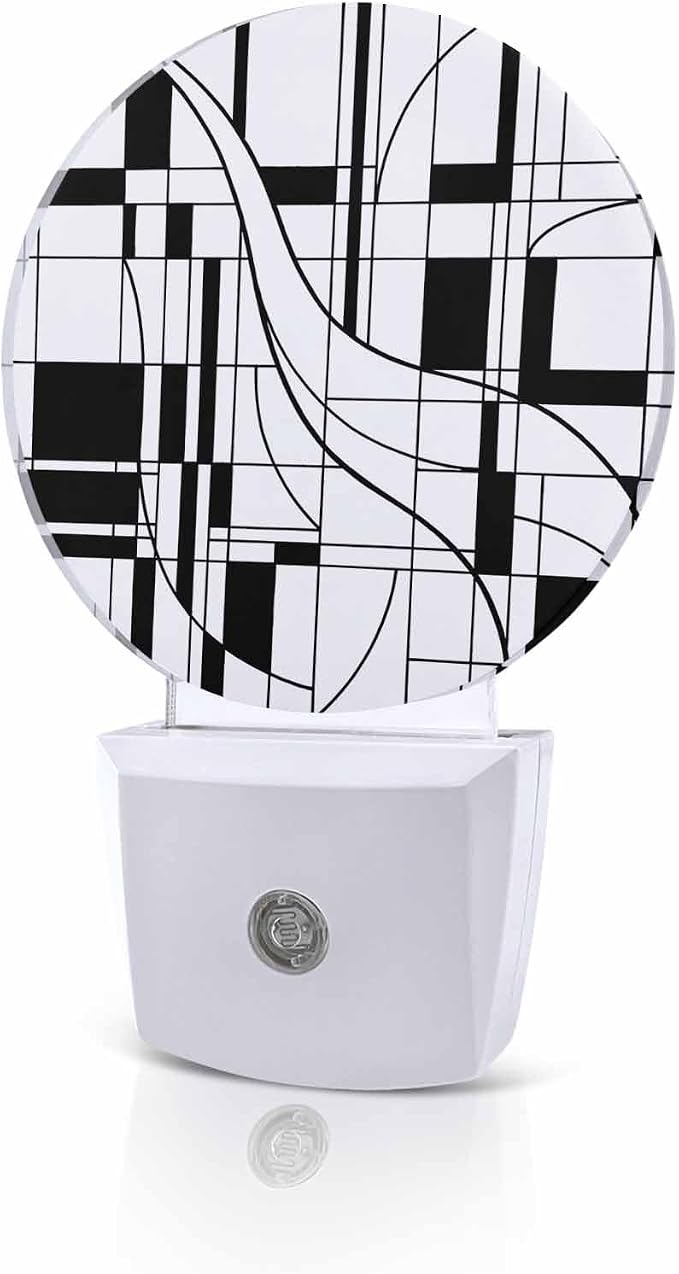 Night Lights Auto Sensor White Lines Night Light Modern Abstract Art Round Lamp by Home+L6